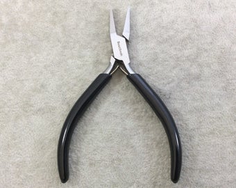 4.5" Beadsmith Super-fine Flat Nosed Polished Steel Pliers with PVC Comfort Grips - Slim Line Economy Jewelry-Making Tool - (PL656)