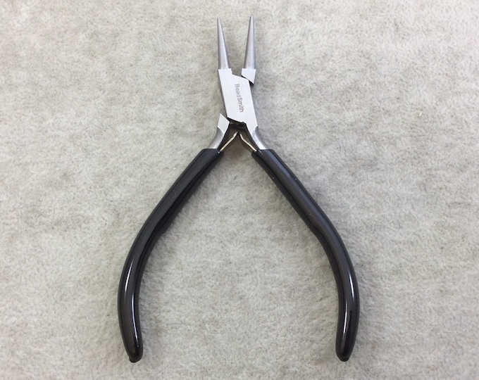 4.5" Beadsmith Super-fine Round Nosed Polished Steel Pliers with PVC Comfort Grips - Slim Line Economy Jewelry-Making Tool - (PL654)