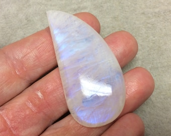 OOAK Single AAA Curved Tear Shape Iridescent Aqua/Blue Moonstone Flat Back Cabochon - Measuring 26mm x 56mm, 10mm Dome Height - Gemstone Cab