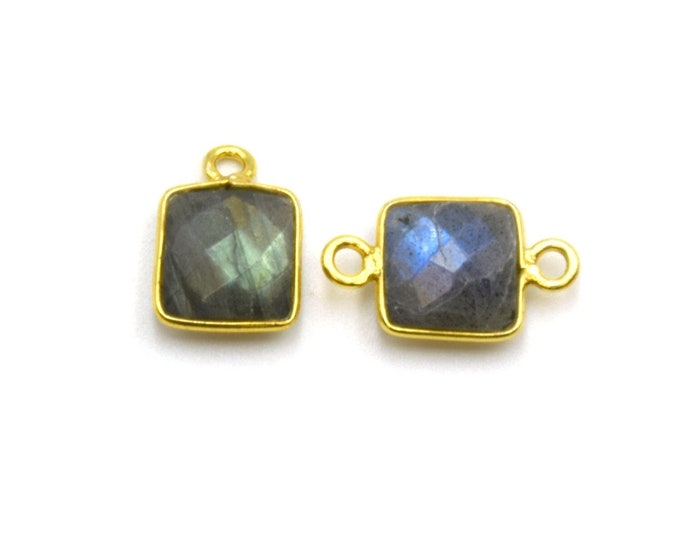 14k Gold Vermeil 8mm Labradorite Square Bezels - Pendants and Connectors for Permanent Jewelry - Non Tarnish Charms