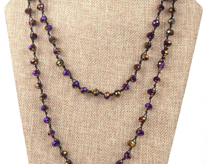 Chinese Crystal Beads | 72" -  8mm AB Purple Brown Rondelle Chinese Crystal Glass Beads Hand Woven Necklace - Holiday Special!