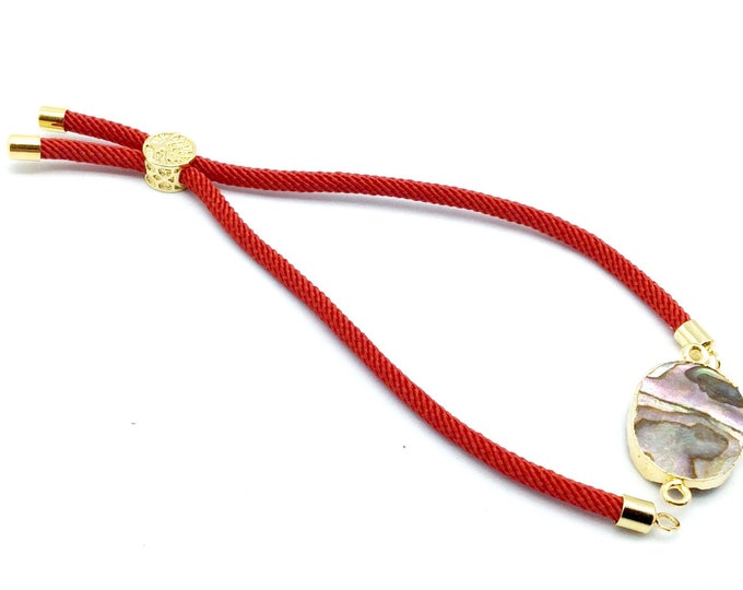 Cadmium Red Half Finished Cord Bracelet with Gold Plated Tree of Life Sliding Stopper Bead - 115mm Single Cord Length, 8mm Stopper Bead