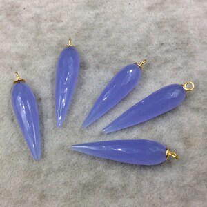 Periwinkle Blue Quartz Bezel | Large Gold Plated Sterling Silver Finish Faceted Spike Opaque Pendant  ~ 10mm x 35 - 40mm - Sold Per Each