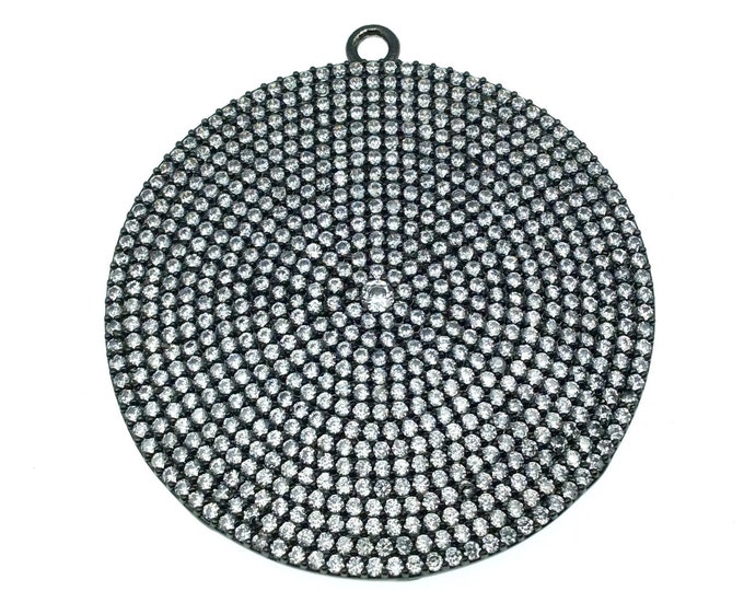 Gunmetal Plated CZ Cubic Zirconia Inlaid Disc/Circle Shaped Copper Pendant - Measuring 43mm x 43mm
