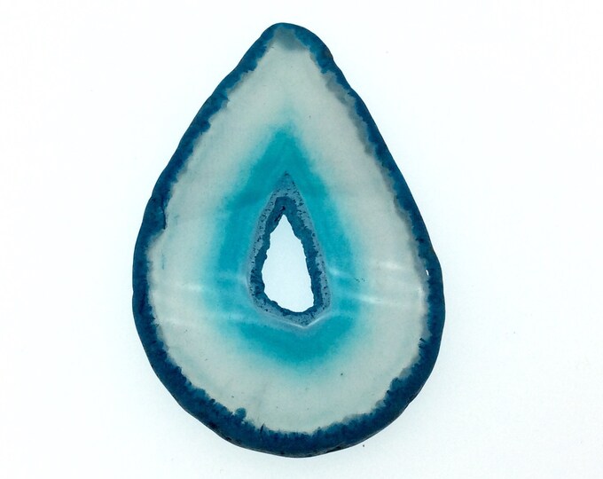 OOAK Large Freeform Shaped UNDRILLED Open Aqua Blue/Green Agate Druzy "CHTA18" Slice Focal Pendant - 50mm x 75mm, Sold As Shown