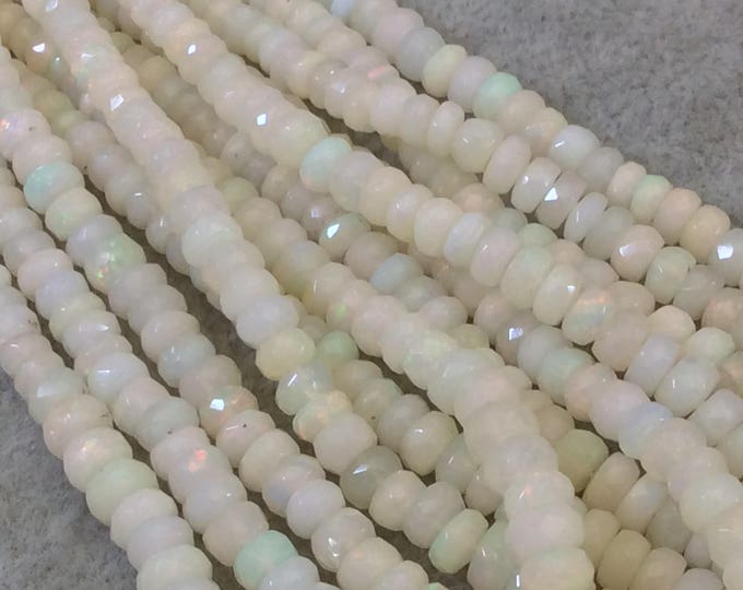 3.5-7mm Faceted White Rainbow Ethiopian Opal Grad. Rondelle Shaped Beads - 15.25" Strand (Approx. 145 Beads) - High Quality Indian Gemstone