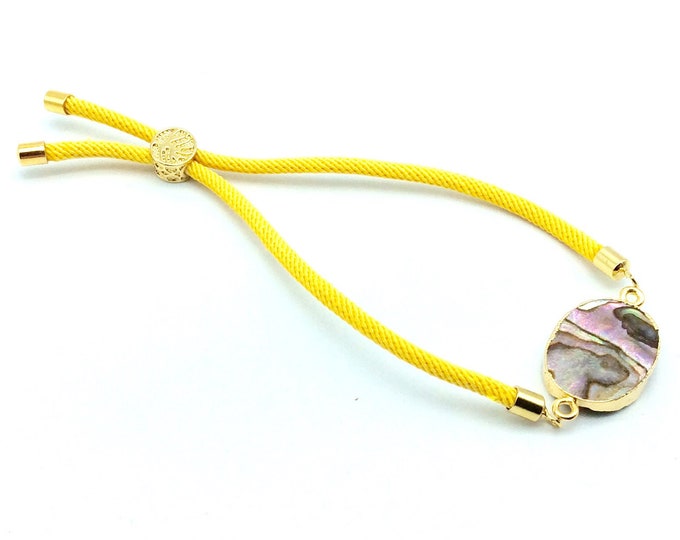 Yellow Half Finished Cord Bracelet with Gold Plated Tree of Life Sliding Stopper Bead - 115mm Single Cord Length, 8mm Stopper Bead