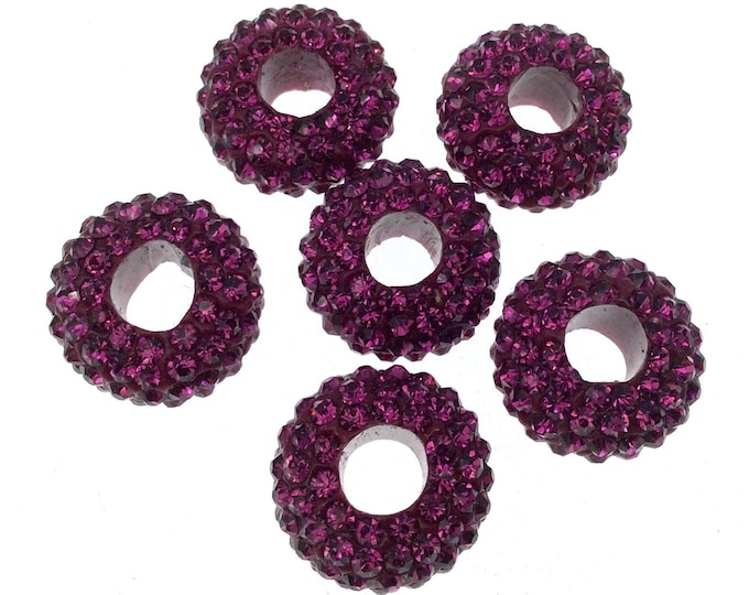 7mm x 14mm Fuchsia Pink CZ Cubic Zirconia Inlaid Rondelle Shaped Bead with 5mm Holes - Sold Individually - Other Colors Available!