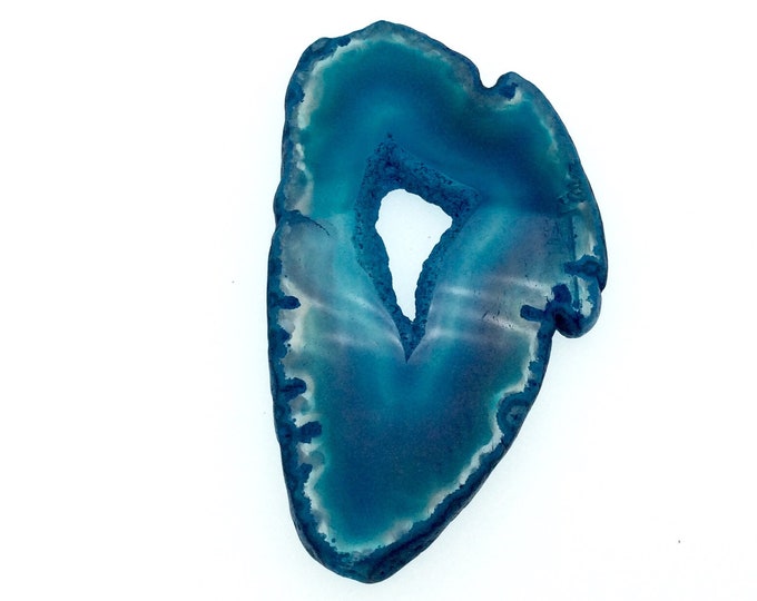 OOAK Large Freeform Shaped UNDRILLED Open Aqua Blue/Green Agate Druzy "CHTA14" Slice Focal Pendant - 45mm x 80mm, Sold As Shown