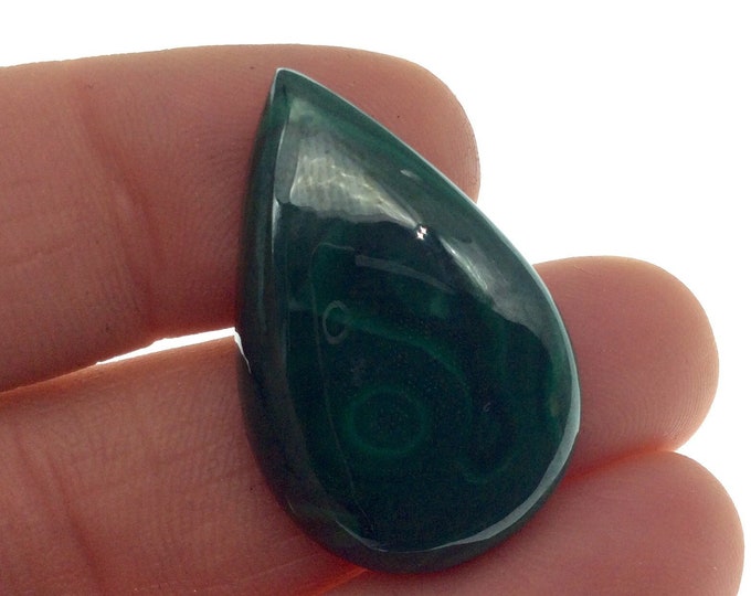 OOAK Genuine Malachite Pear/Teardrop Shaped Flat Backed Cabochon - Measuring 20mm x 32mm, 6mm Dome Height - Natural High Quality Cab