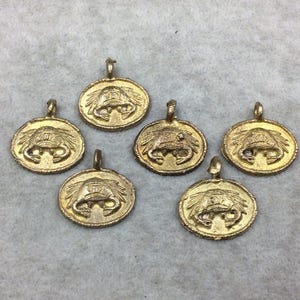 19mm x 23mm Hand Made Oxidized Copper/Brass Plated Very Rustic Oval Shape Crab Pendant From Ghana with Attached Ring And Flat Back  -