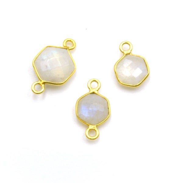 14k Gold Vermeil Hexagon Moonstone Bezels - Pendants and Connectors for Permanent Jewelry - Non Tarnish Charms