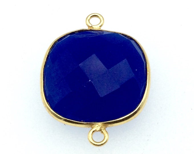 Cobalt Blue Chalcedony Bezel | Gold Finish Faceted Square Shaped Pendant Component - Measuring 18mm x 18mm - Natural Gemstone