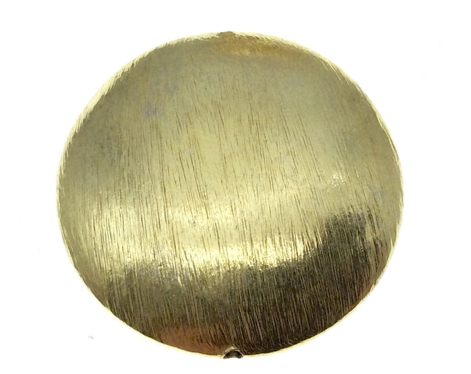 Gold Plated Brushed Finish Puffed Coin Shaped Brass Bead - Measuring 35mm x 35mm