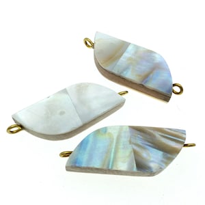 Iridescent White Wavy Bar Shaped Natural Shell Focal Connector - 16mm x 40mm Approximately - Sold Individually
