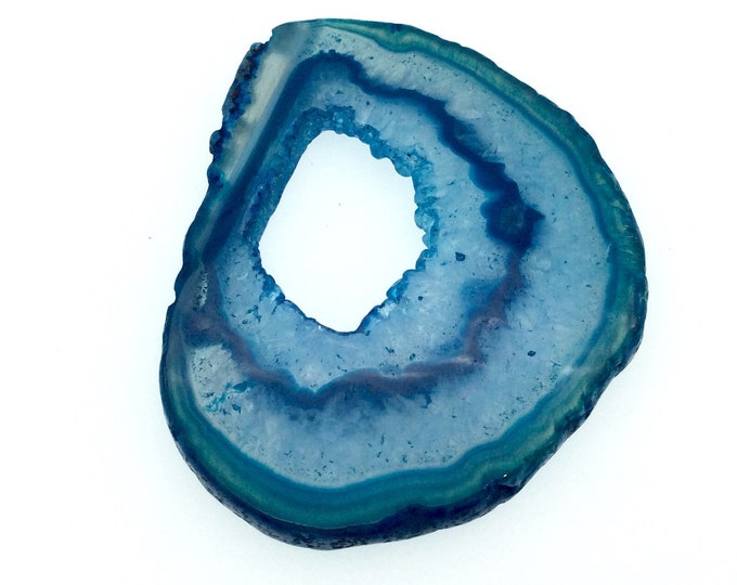 OOAK Large Freeform Shaped UNDRILLED Open Aqua Blue/Green Agate Druzy "CHTA10" Slice Focal Pendant - 60mm x 70mm, Sold As Shown