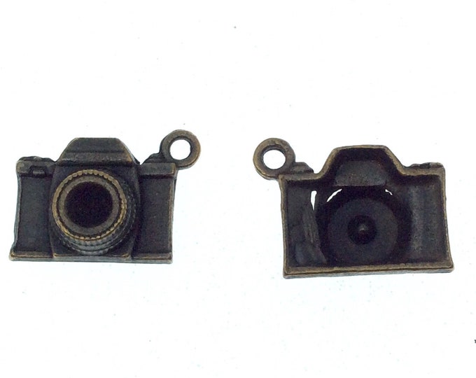 Antique Brass Plated Copper Camera Pendant with One Ring- Measuring 13mm x 17mm - Sold Individually, Chosen at Random