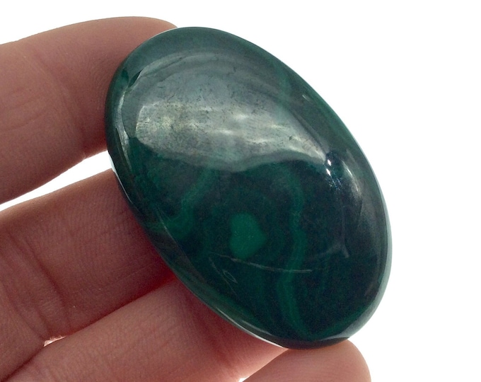 OOAK Genuine Malachite Oblong/Oval Shaped Flat Backed Cabochon - Measuring 29mm x 41mm, 6mm Dome Height - Natural High Quality Cab