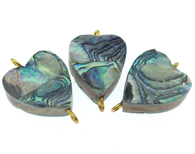 Rainbow Heart Shaped Natural Shell Focal Connector - 22mm x 28mm Approximately - Sold Individually