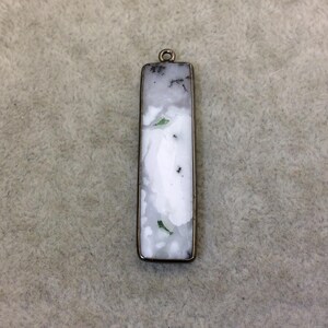 Gunmetal Plated Faceted Natural Dendritic Opal Rectangle/Bar Shaped Bezel Pendant  ~ 10mm x 40mm - Sold Individually, Chosen Randomly