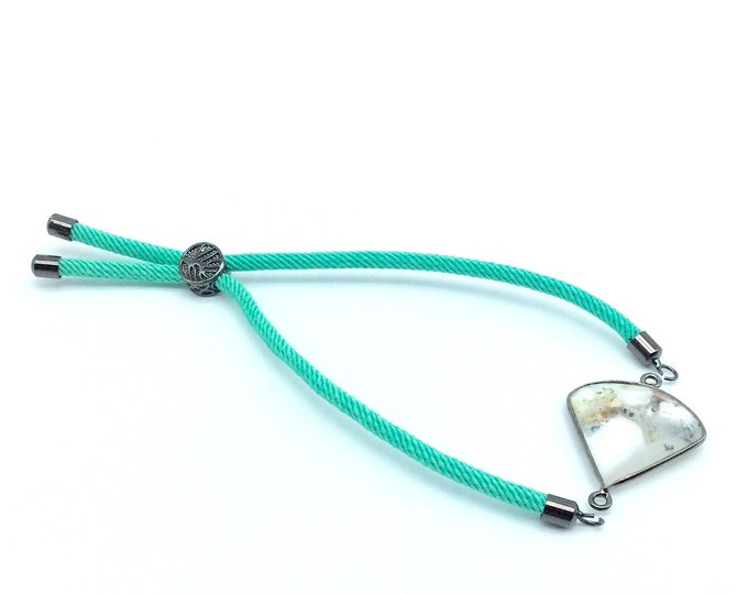 Seafoam Green Half Finished Cord Bracelet with Gunmetal Plated Tree of Life Sliding Stopper Bead -115mm Single Cord Length, 8mm Stopper Bead