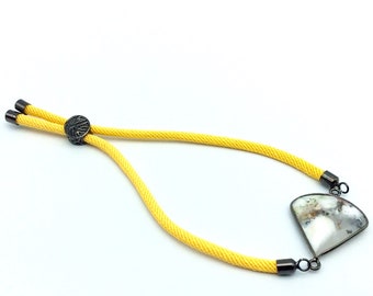 Yellow Half Finished Cord Bracelet with Gunmetal Plated Tree of Life Sliding Stopper Bead - 115mm Single Cord Length, 8mm Stopper Bead