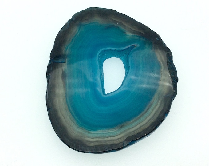 OOAK Large Freeform Shaped UNDRILLED Open Aqua Blue/Green Agate Druzy "CHTA2" Slice Focal Pendant - 55mm x 70mm, Sold As Shown