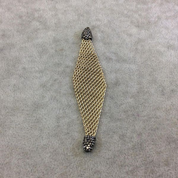 4" Pave Rhinestone Encrusted Gold Mesh Diamond Shaped Pendant with Gray/Gunmetal Rhinestones - Measuring 23mm x 97mm, Approx. Sold Per Each