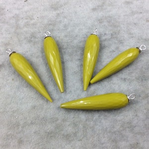 Chartreuse Green Quartz Bezel | Large Sterling Silver Finish Faceted Spike Opaque Component ~ 10mm x 35 - 40mm - Sold Per Each