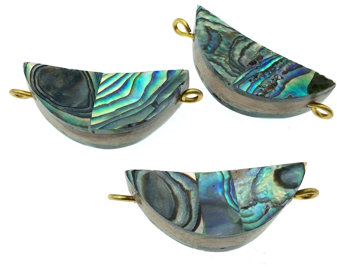 Rainbow Half Moon/Crescent Shaped Natural Shell Focal Connector - 14mm x 35mm Approximately - Sold Individually