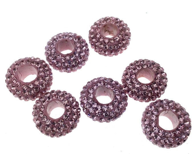 7mm x 14mm Pink CZ Cubic Zirconia Inlaid Rondelle Shaped Bead with 5mm Holes - Sold Individually - Other Colors Available!