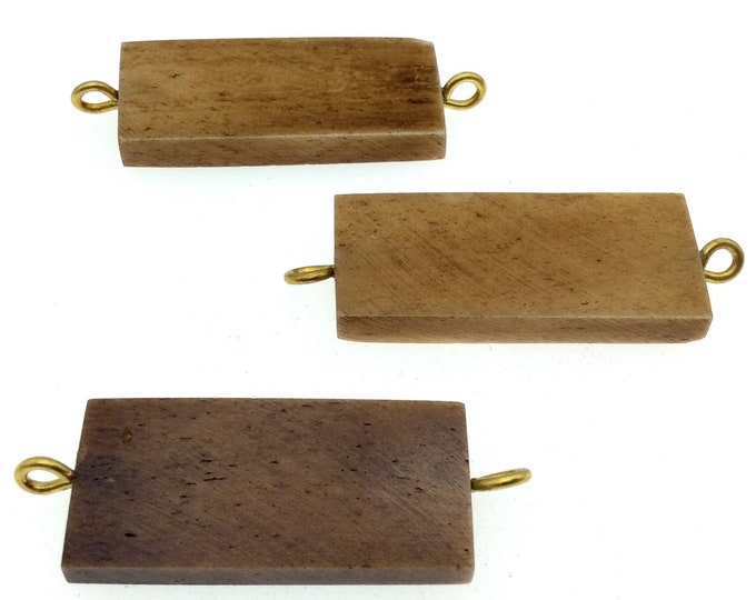 Brown Rectangle Shaped Natural Bone Focal Connector - 16mm x 38mm Approximately - Sold Individually