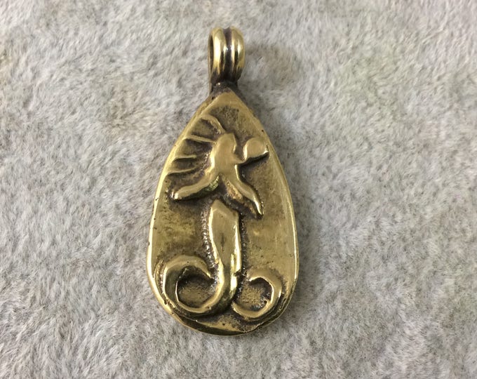 16mm x 28mm Oxidized Gold Plated Rustic Cast Sea Creature Icon Copper Teardrop Shaped Pendant w/ Attached Ring  - Sold Individually (K-51)