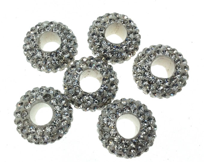 7mm x 14mm White/Silver CZ Cubic Zirconia Inlaid Rondelle Shaped Bead with 5mm Holes - Sold Individually - Other Colors Available!