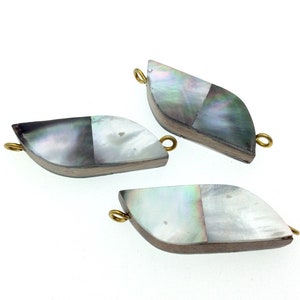 Silver Gray Wavy Bar Shaped Natural Shell Focal Connector - 16mm x 40mm Approximately - Sold Individually