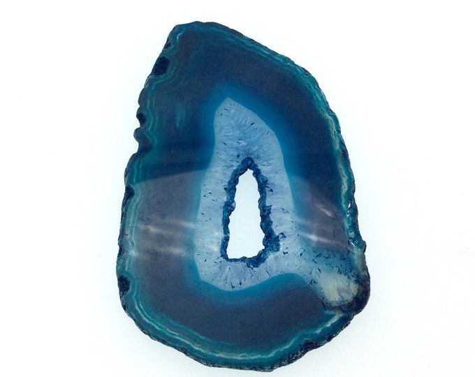 OOAK Large Freeform Shaped UNDRILLED Open Aqua Blue/Green Agate Druzy "CHTA9" Slice Focal Pendant - 50mm x 80mm, Sold As Shown