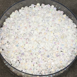 Size 11/0 Glossy Finish White Pearl AB Genuine Miyuki Delica Glass Seed Beads - Sold by 7.2 Gram Tubes (Approx. 1300 Beads per 2&quot; Tube)