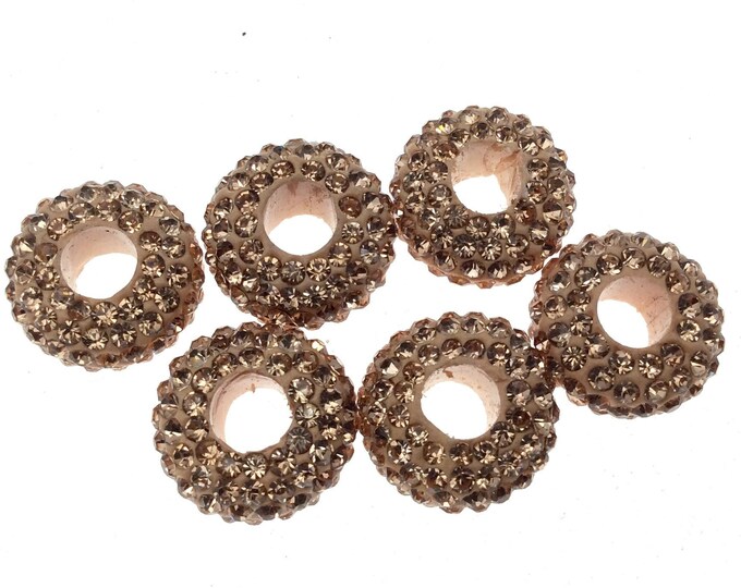 7mm x 14mm Rose Gold CZ Cubic Zirconia Inlaid Rondelle Shaped Bead with 5mm Holes - Sold Individually - Other Colors Available!
