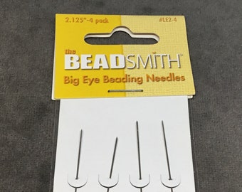 Beadsmith Brand 2.125" Big Eye Beading Needles - Pack of Four (4) Flexible Large/Wide Eye Needles, Measuring 54mm Long - Fits .6mm+ Holes!