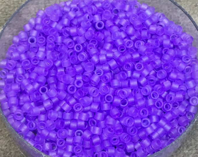 Size 11/0 Matte Finish Transparent Dyed Purple Genuine Miyuki Delica Glass Seed Beads - Sold by 7.2 Gram Tubes (Approx. 1300 Beads/2" Tube)