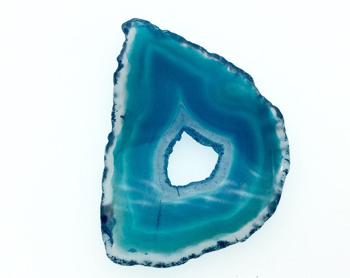 OOAK Large Freeform Shaped UNDRILLED Open Aqua Blue/Green Agate Druzy "CHTA24" Slice Focal Pendant - 50mm x 75mm, Sold As Shown