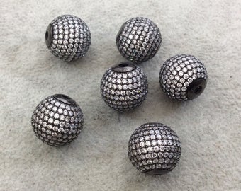 16mm Gunmetal Plated CZ Cubic Zirconia Inlaid Round/Ball Shaped Copper Bead with 2.5mm Holes - Sold Individually - Other Colors Available!