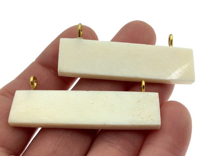 White/Off White Horizontal Rectangle Shaped Natural Bone Focal Pendant- 14mm x 50mm Approximately - Sold Individually