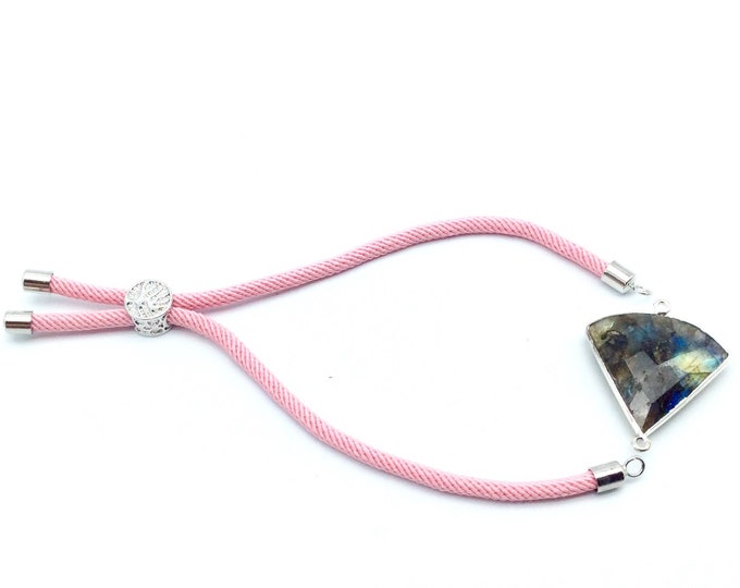 Pink Half Finished Cord Bracelet with Silver Plated Tree of Life Sliding Stopper Bead - 115mm Single Cord Length, 8mm Stopper Bead