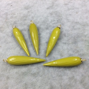 Chartreuse Green Quartz Bezel | Large Gold Plated Sterling Silver Finish Faceted Spike Opaque Pendant  ~ 10mm x 35 - 40mm - Sold Per Each