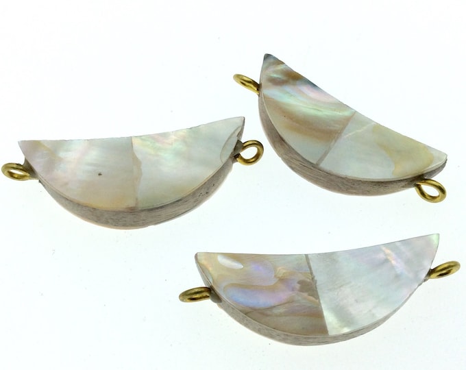 Iridescent White Half Moon/Crescent Shaped Natural Shell Focal Connector - 14mm x 35mm Approximately - Sold Individually