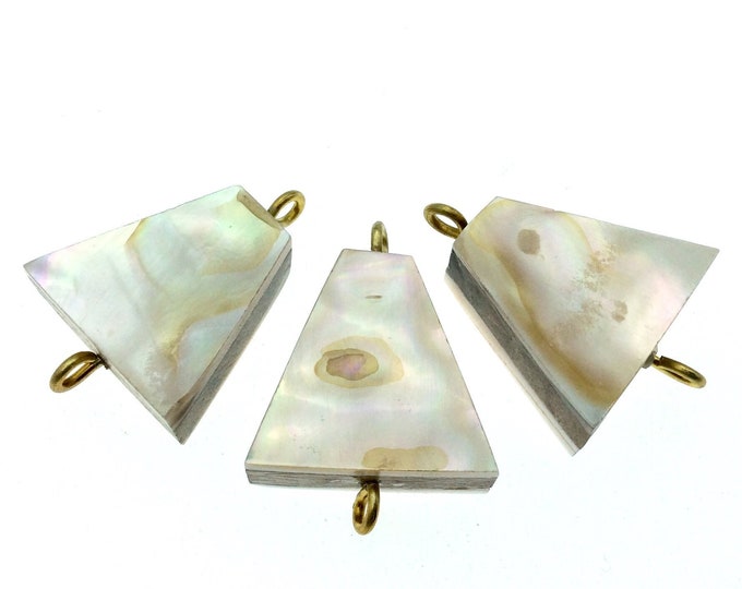 Iridescent White Trapezoid Shaped Natural Shell Focal Connector - 21mm x 21mm Approximately - Sold Individually