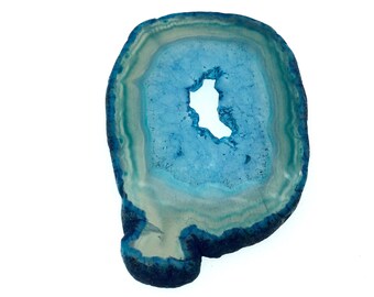 OOAK Large Freeform Shaped UNDRILLED Open Aqua Blue/Green Agate Druzy "CHTA26" Slice Focal Pendant - 50mm x 55mm, Sold As Shown