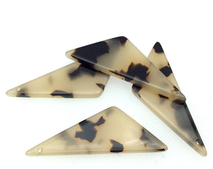 15mm x 42mm Opaque Beige/Black Long Triangle Shaped Resin Acrylic Pendant with One Hole - Sold in Pack of Four