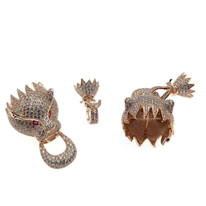 Rose Gold Plated Cubic Zirconia Encrusted/Inlaid Panther Shaped Copper Pendant/Clasp Components - Measuring 55mm approximately
